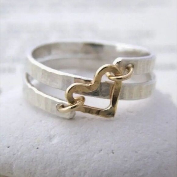 Silver Wrap Ring Gold Open Heart Size 7 Valentines - Picture 2 of 7